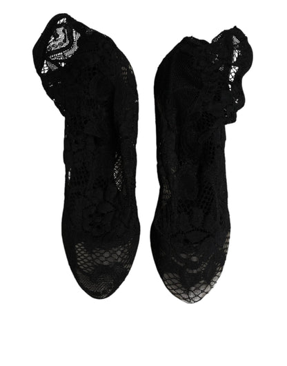 Dolce & Gabbana Black Lace Stretch Heels Mid Calf Boots Shoes – EU37.5/US7 par Dolce & Gabbana | Disponible sur Sandy Store ByNet