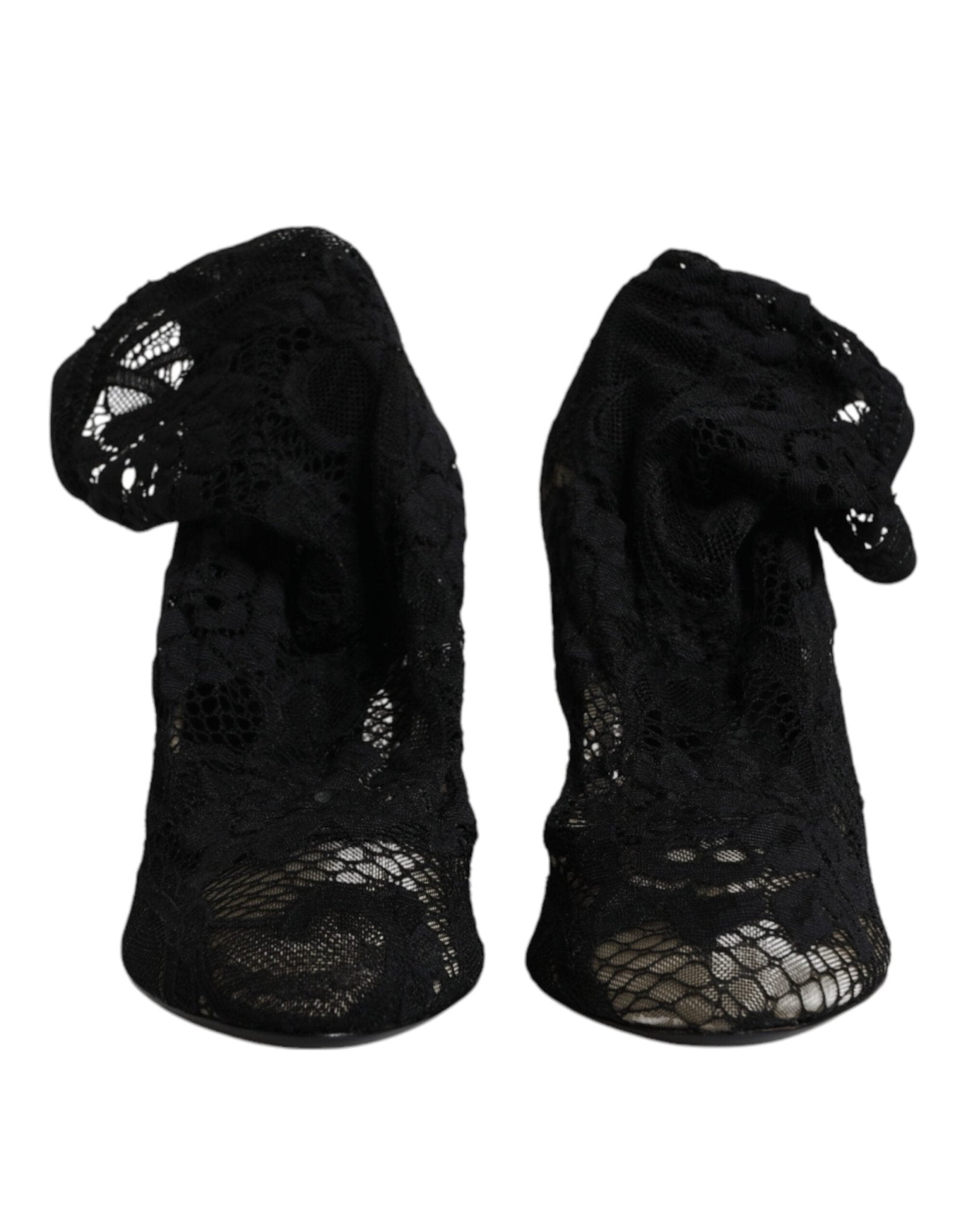 Dolce & Gabbana Black Lace Stretch Heels Mid Calf Boots Shoes – EU37.5/US7 par Dolce & Gabbana | Disponible sur Sandy Store ByNet
