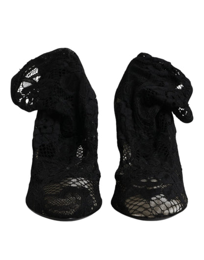 Dolce & Gabbana Black Lace Stretch Heels Mid Calf Boots Shoes – EU37.5/US7 par Dolce & Gabbana | Disponible sur Sandy Store ByNet