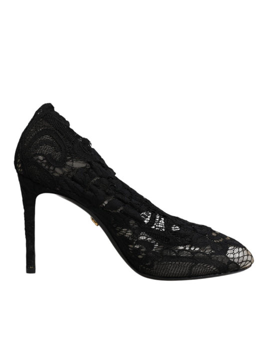 Dolce & Gabbana Black Lace Stretch Heels Mid Calf Boots Shoes - Sandy Store ByNet