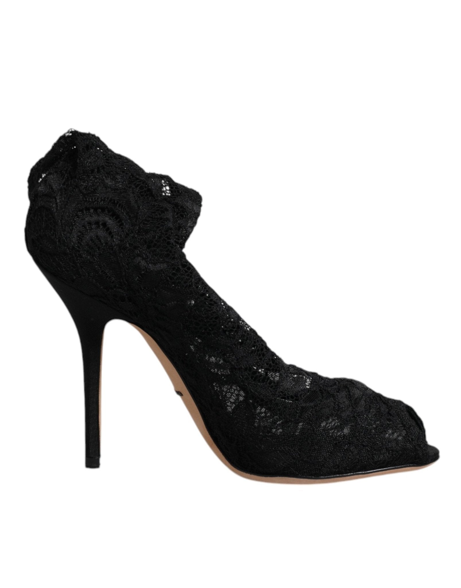 Dolce & Gabbana Black Lace Stretch Heels Mid Calf Boots Shoes - Sandy Store ByNet