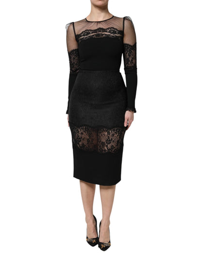 Dolce & Gabbana Black Lace Trim Nylon Tulle SheathMidi Dress – IT38 | XS par Dolce & Gabbana | Disponible sur Sandy Store ByNet