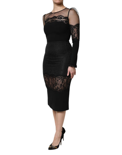Dolce & Gabbana Black Lace Trim Nylon Tulle SheathMidi Dress – IT38 | XS par Dolce & Gabbana | Disponible sur Sandy Store ByNet