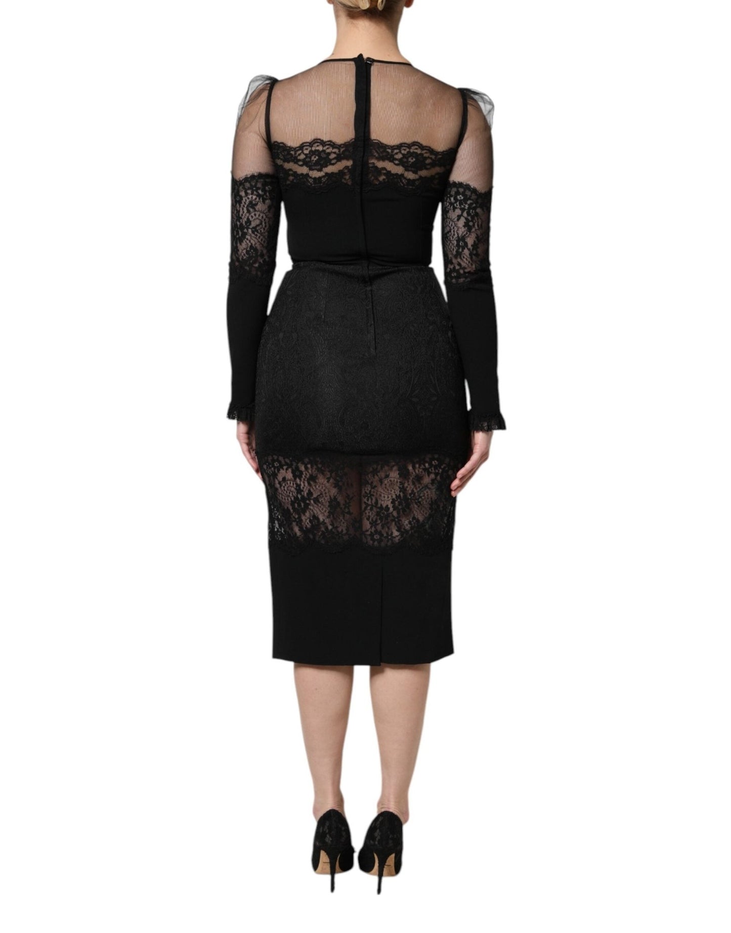 Dolce & Gabbana Black Lace Trim Nylon Tulle SheathMidi Dress – IT38 | XS par Dolce & Gabbana | Disponible sur Sandy Store ByNet