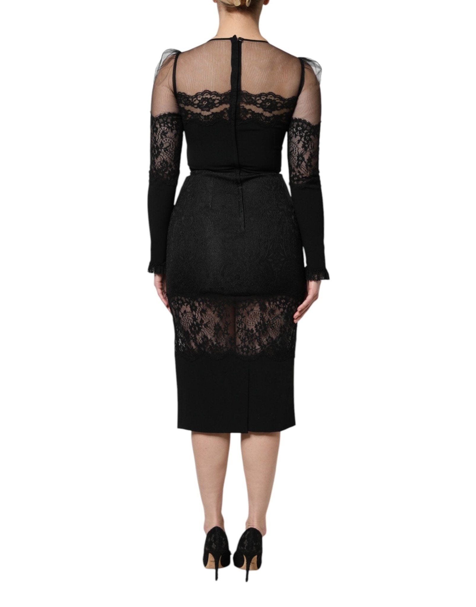 Dolce & Gabbana Black Lace Trim Nylon Tulle SheathMidi Dress – IT38 | XS par Dolce & Gabbana | Disponible sur Sandy Store ByNet