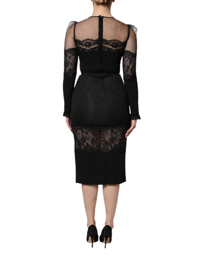 Dolce & Gabbana Black Lace Trim Nylon Tulle SheathMidi Dress – IT38 | XS par Dolce & Gabbana | Disponible sur Sandy Store ByNet