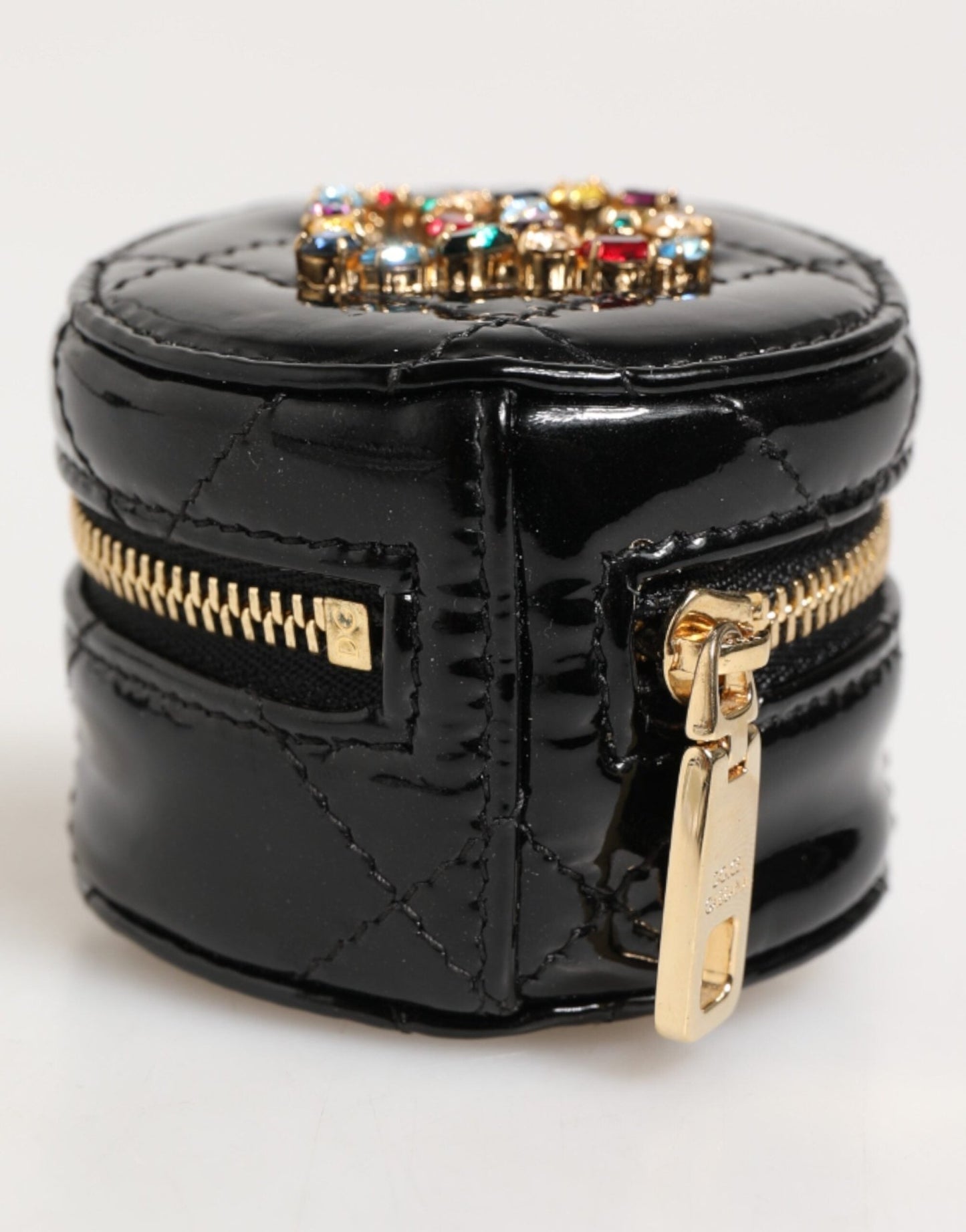 Dolce & Gabbana Black Lamb Leather DG Crystal Logo Round Coin Purse Wallet – par Dolce & Gabbana | Disponible sur Sandy Store ByNet