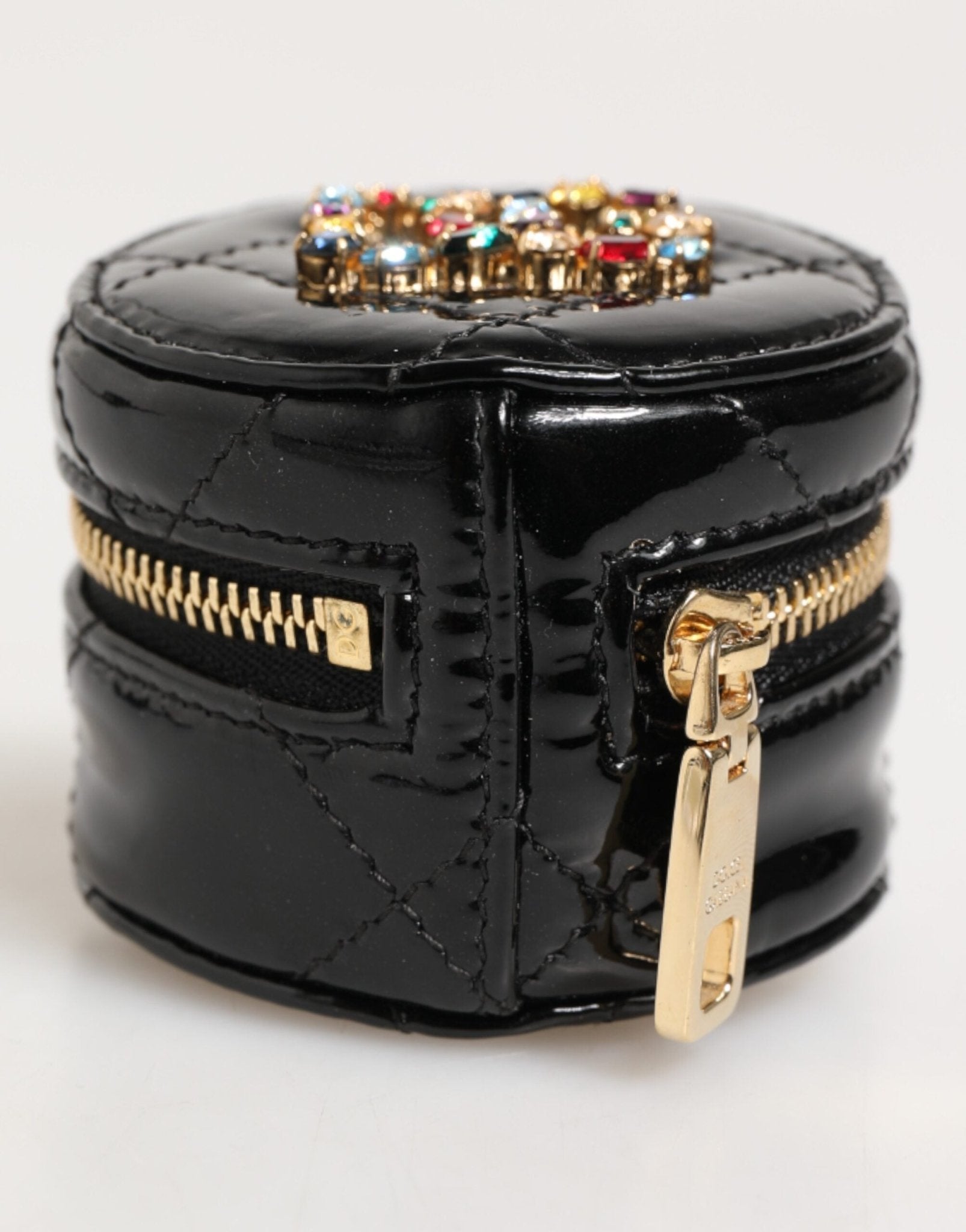 Dolce & Gabbana Black Lamb Leather DG Crystal Logo Round Coin Purse Wallet – par Dolce & Gabbana | Disponible sur Sandy Store ByNet