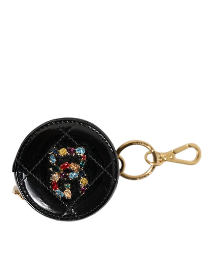 Dolce & Gabbana Black Lamb Leather DG Crystal Logo Round Coin Purse Wallet – par Dolce & Gabbana | Disponible sur Sandy Store ByNet