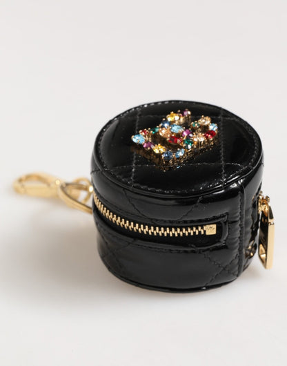 Dolce & Gabbana Black Lamb Leather DG Crystal Logo Round Coin Purse Wallet – par Dolce & Gabbana | Disponible sur Sandy Store ByNet