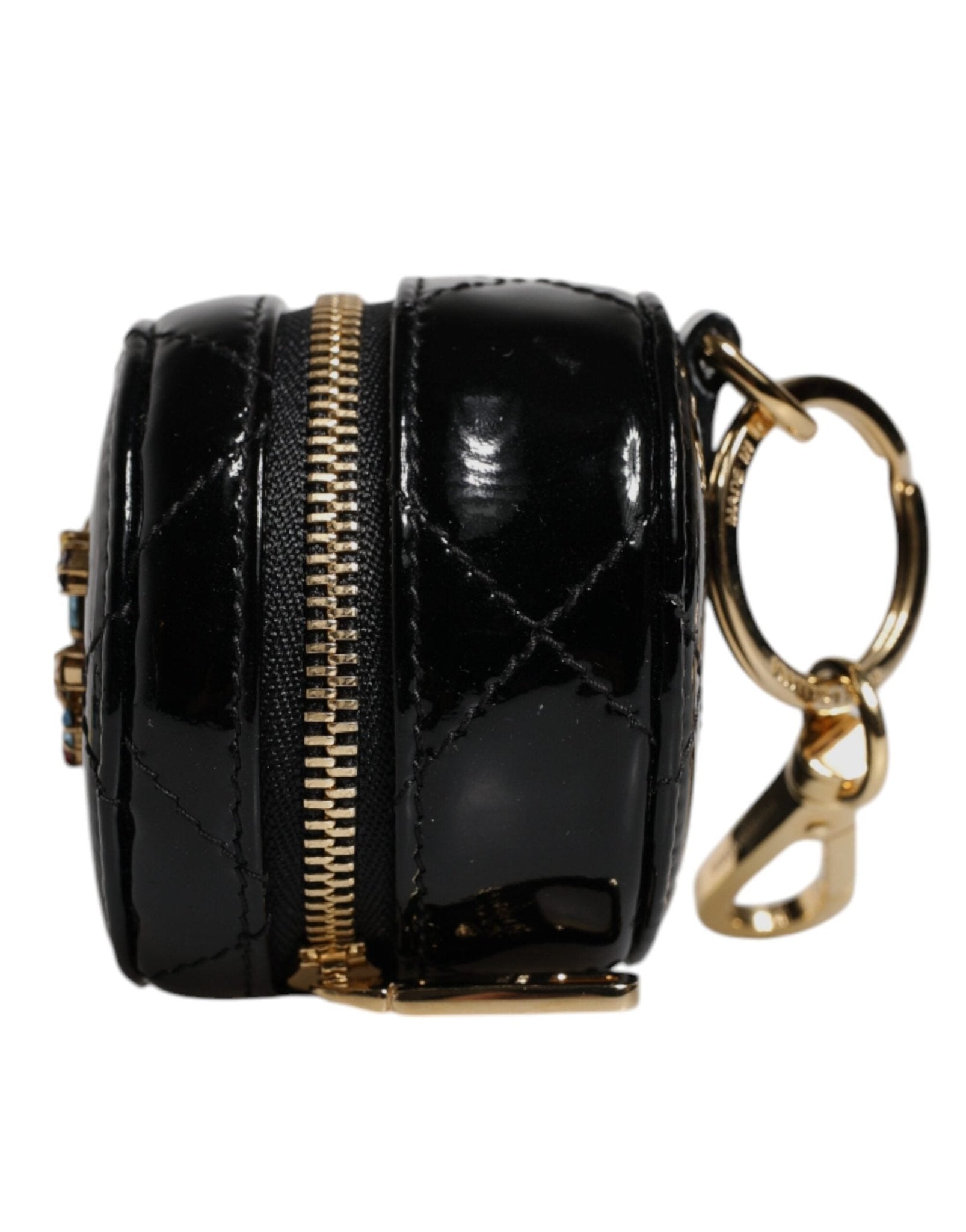 Dolce & Gabbana Black Lamb Leather DG Crystal Round Coin Purse Wallet - Sandy Store ByNet