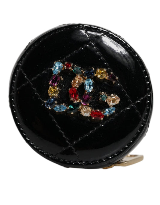 Dolce & Gabbana Black Lamb Leather DG Crystal Round Coin Purse Wallet - Sandy Store ByNet