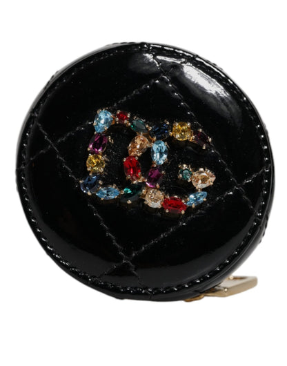 Dolce & Gabbana Black Lamb Leather DG Crystal Round Coin Purse Wallet - Sandy Store ByNet