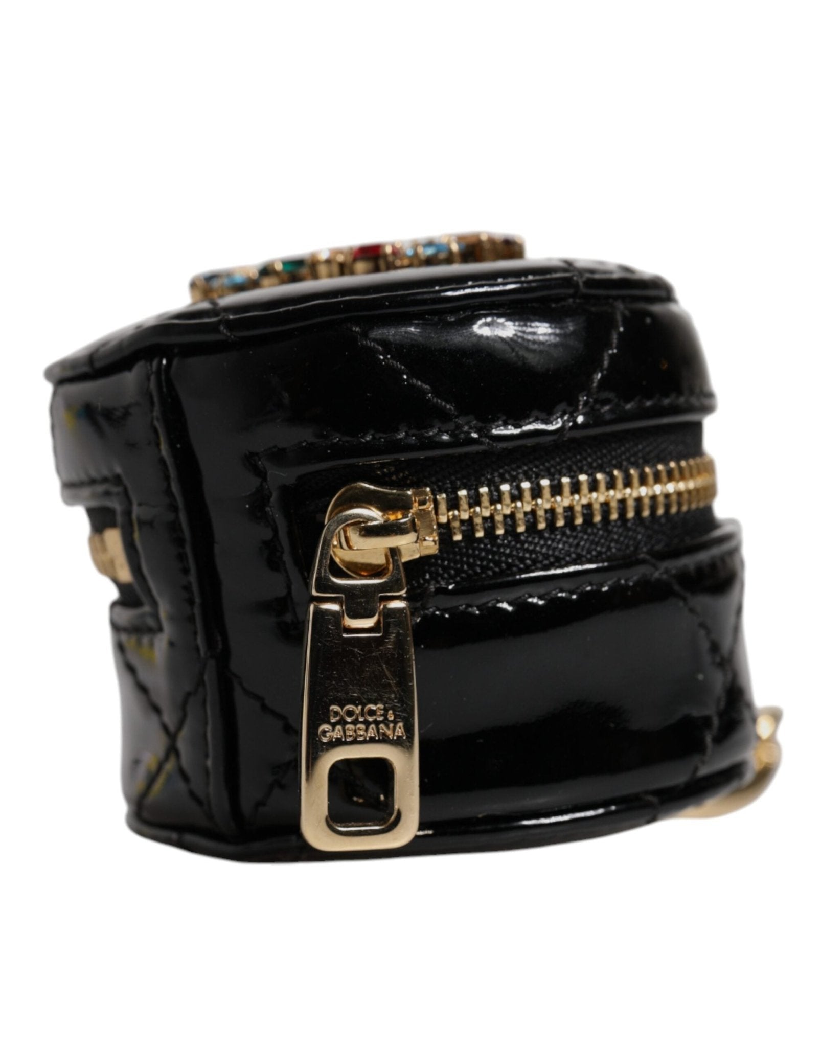 Dolce & Gabbana Black Lamb Leather DG Crystal Round Coin Purse Wallet - Sandy Store ByNet