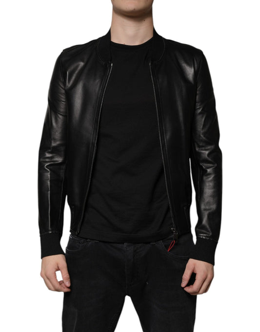 Dolce & Gabbana Black Lambskin Full Zip Biker Blouson Jacket – IT44 | XS par Dolce & Gabbana | Disponible sur Sandy Store ByNet
