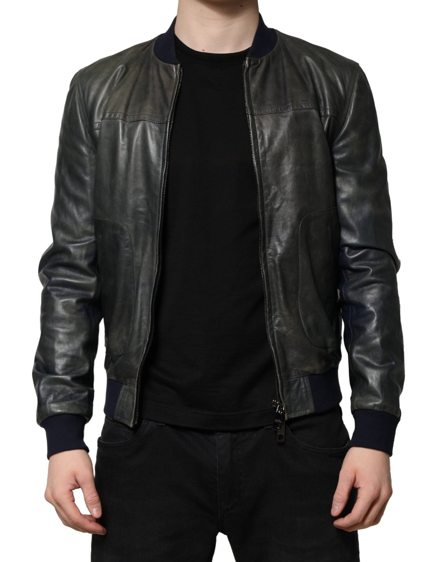 Dolce & Gabbana Black Lambskin Leather Biker Full Zip Jacket – IT48 | M par Dolce & Gabbana | Disponible sur Sandy Store ByNet