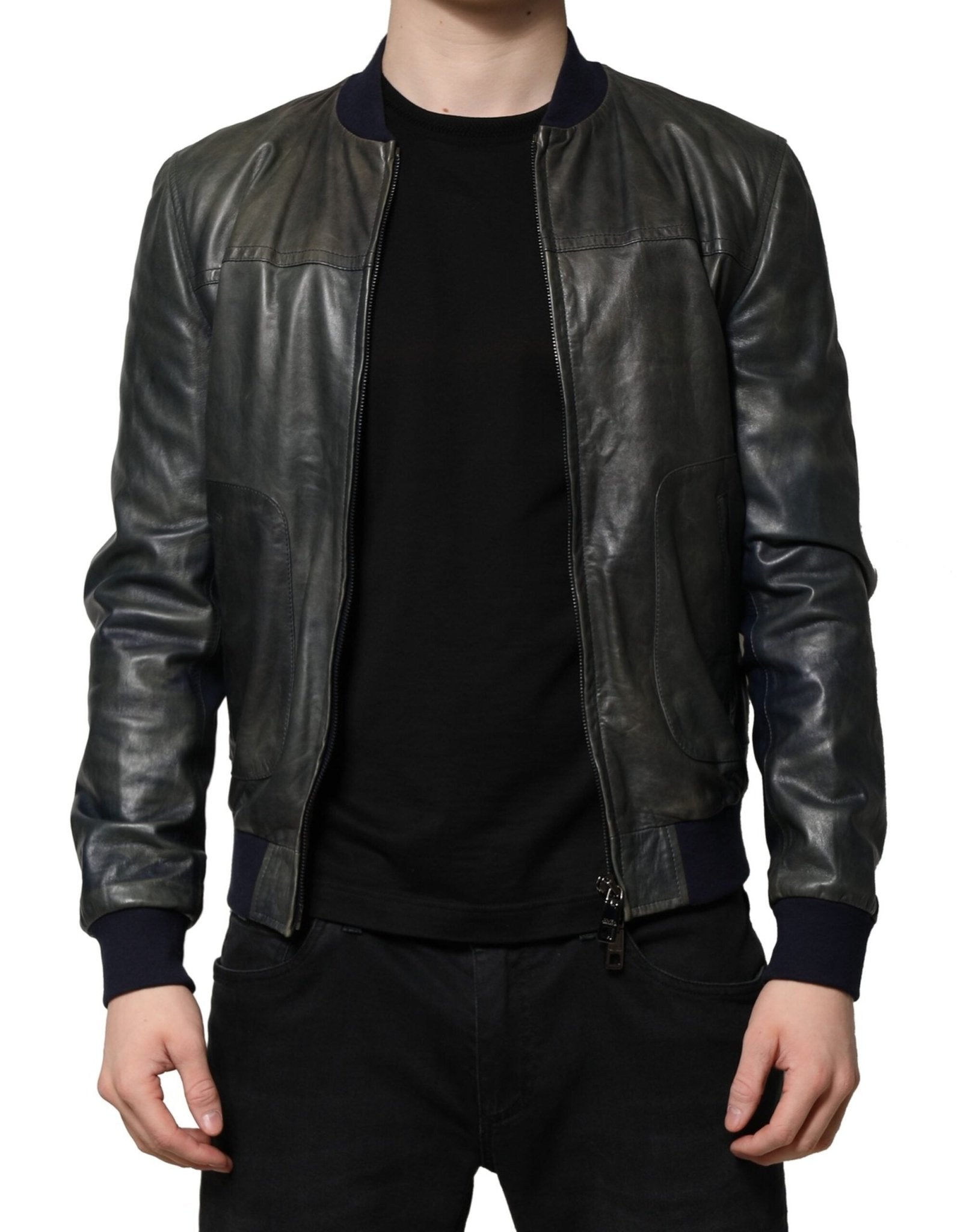 Dolce & Gabbana Black Lambskin Leather Biker Full Zip Jacket – IT48 | M par Dolce & Gabbana | Disponible sur Sandy Store ByNet