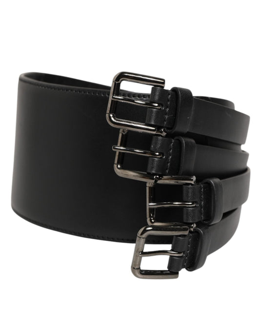 Dolce & Gabbana Black Leather 4 - Strap Metal Multi - Buckle Belt – 90 cm / 36 Inches par Dolce & Gabbana | Disponible sur Sandy Store ByNet