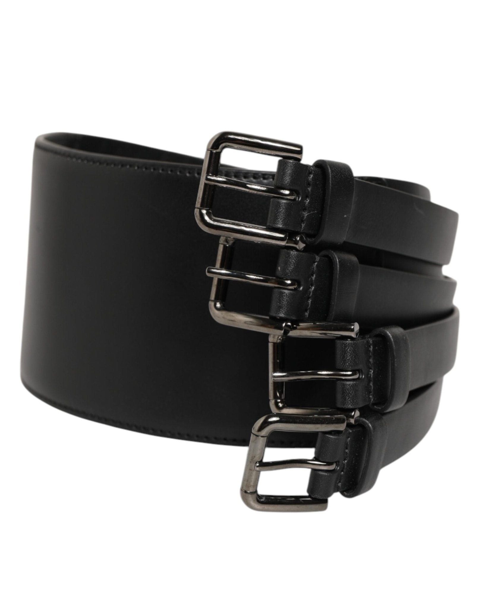 Dolce & Gabbana Black Leather 4 - Strap Metal Multi - Buckle Belt – 90 cm / 36 Inches par Dolce & Gabbana | Disponible sur Sandy Store ByNet