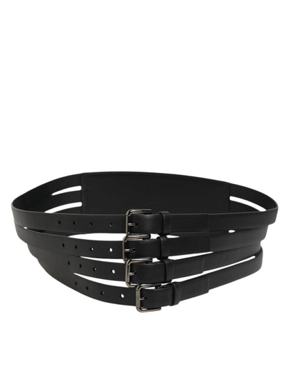 Dolce & Gabbana Black Leather 4 - Strap Metal Multi - Buckle Belt – 90 cm / 36 Inches par Dolce & Gabbana | Disponible sur Sandy Store ByNet