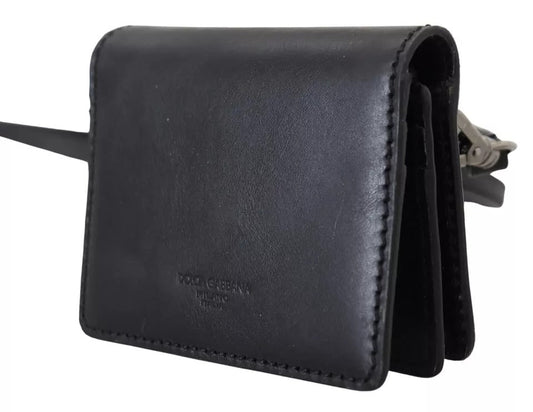 Dolce & Gabbana Black Leather Bifold Shoulder Sling Women Wallet - Sandy Store ByNet