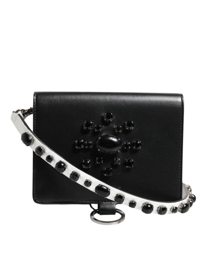 Dolce & Gabbana Black Leather Crystal Embellished Card Holder Wallet – par Dolce & Gabbana | Disponible sur Sandy Store ByNet