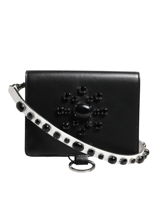 Dolce & Gabbana Black Leather Crystal Embellished Card Holder Wallet – par Dolce & Gabbana | Disponible sur Sandy Store ByNet