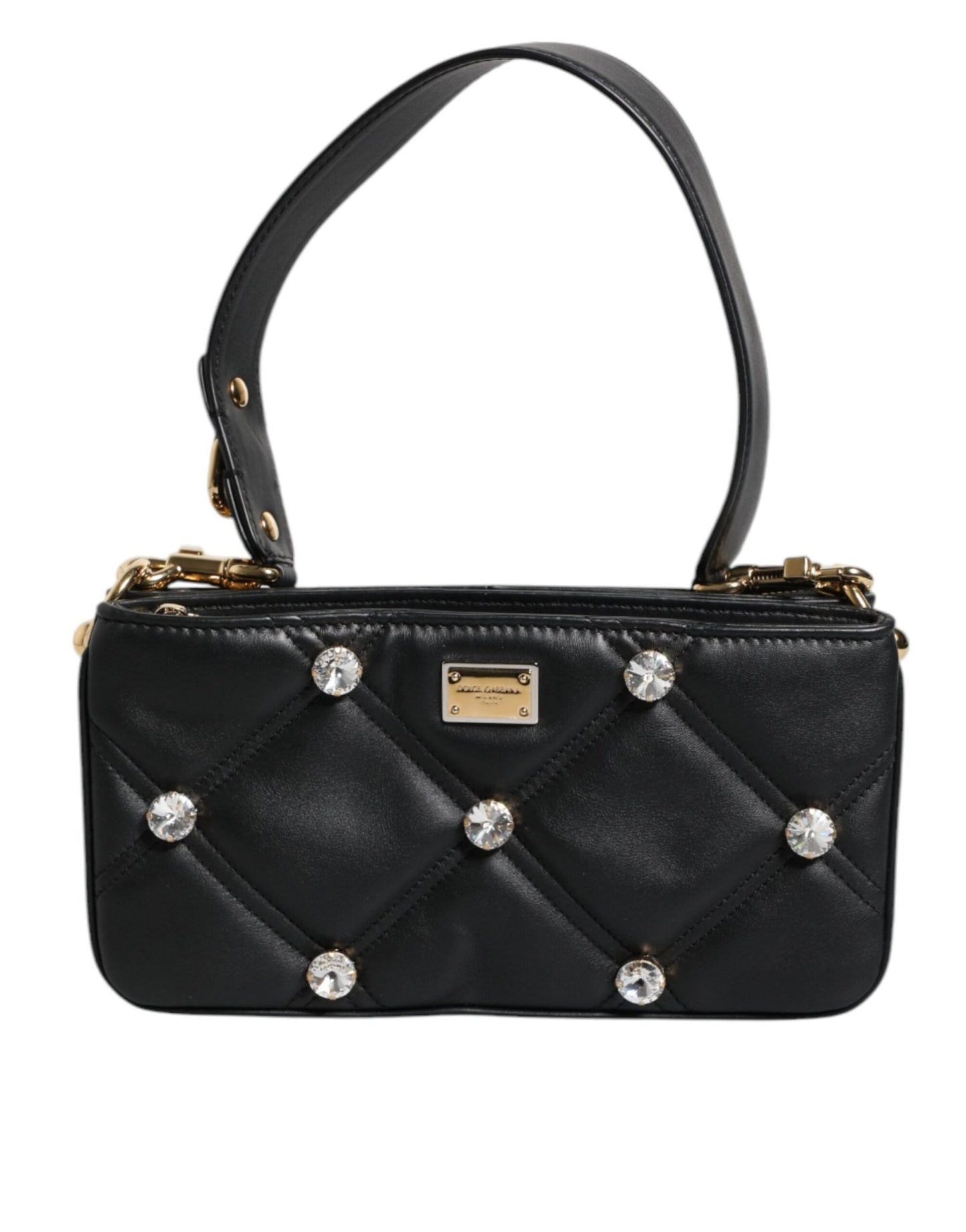Dolce & Gabbana Black Leather Crystal Embellished Logo Shoulder Bag – par Dolce & Gabbana | Disponible sur Sandy Store ByNet