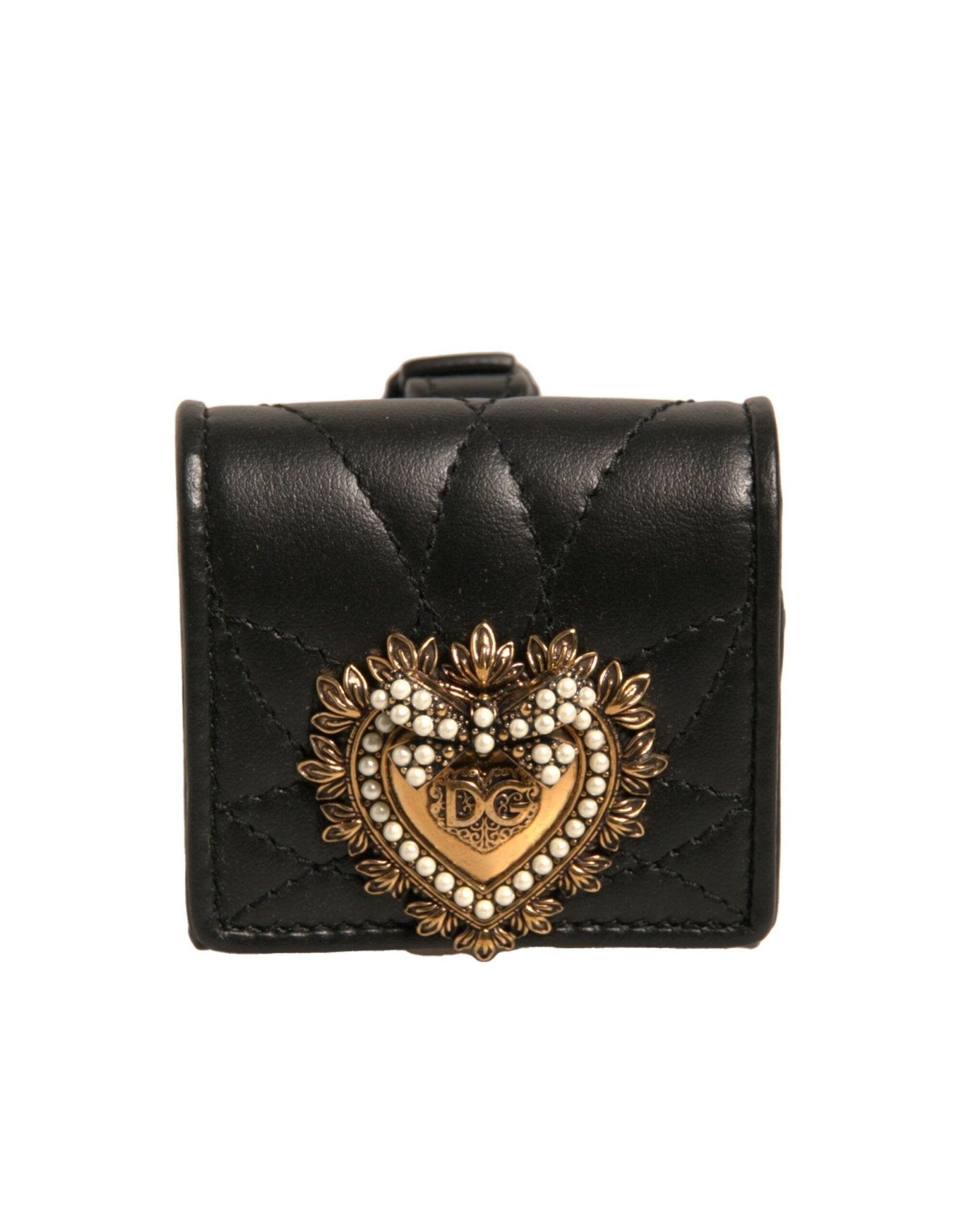 Dolce & Gabbana Black Leather Devotion Heart Strap Airpod Case - Sandy Store ByNet