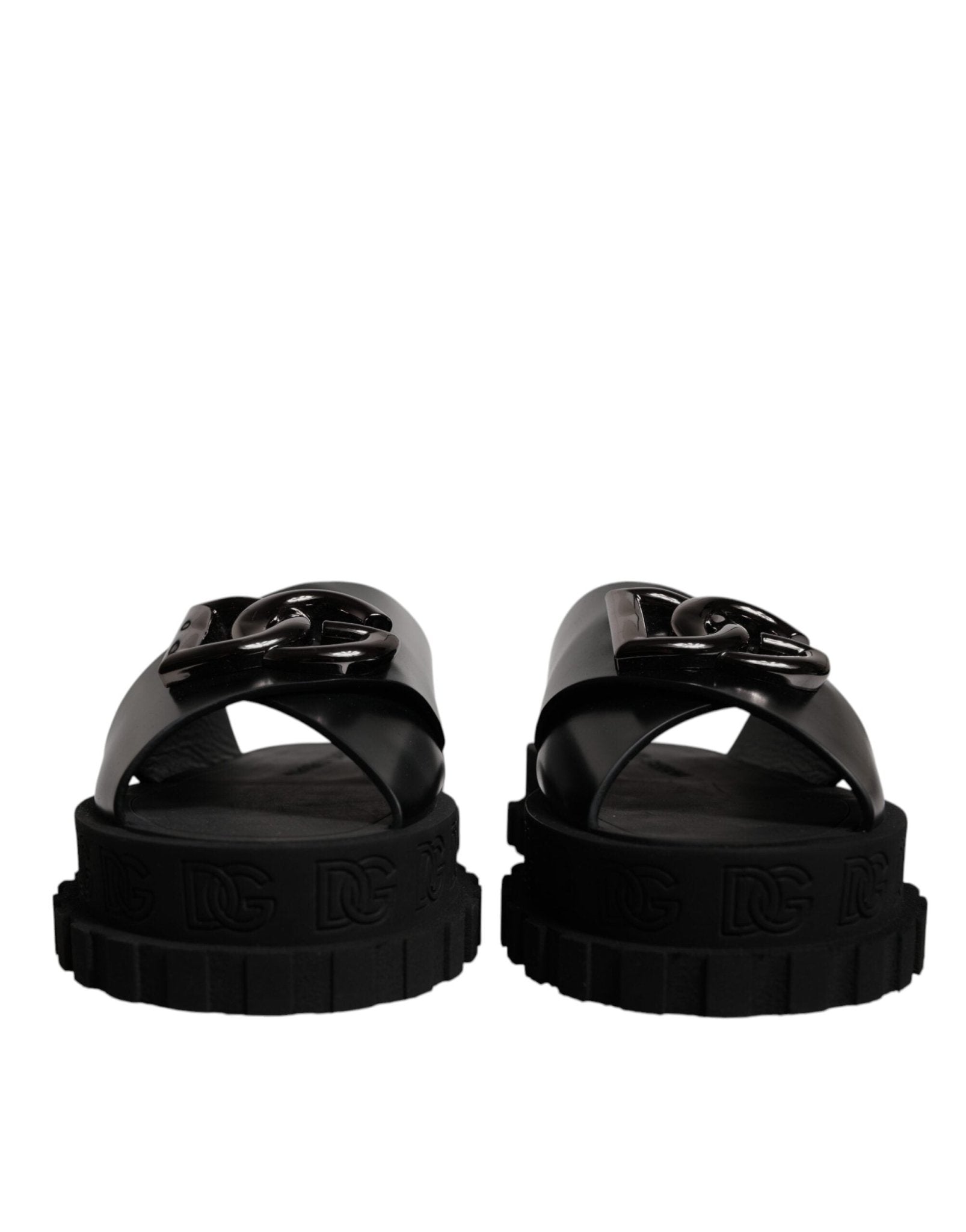 Dolce & Gabbana Black Leather DG Criss Cross Slides Sandals Shoes - Sandy Store ByNet
