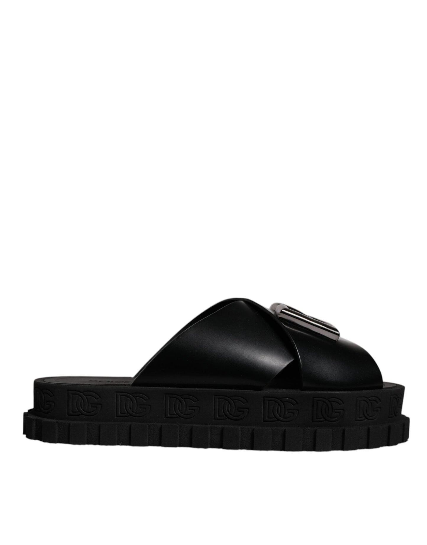 Dolce & Gabbana Black Leather DG Criss Cross Slides Sandals Shoes - Sandy Store ByNet