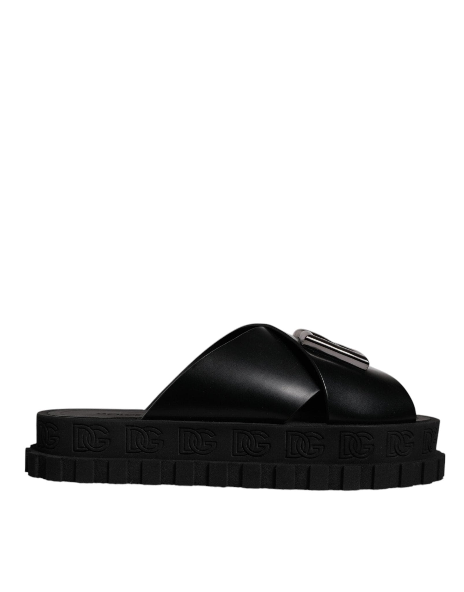 Dolce & Gabbana Black Leather DG Criss Cross Slides Sandals Shoes - Sandy Store ByNet