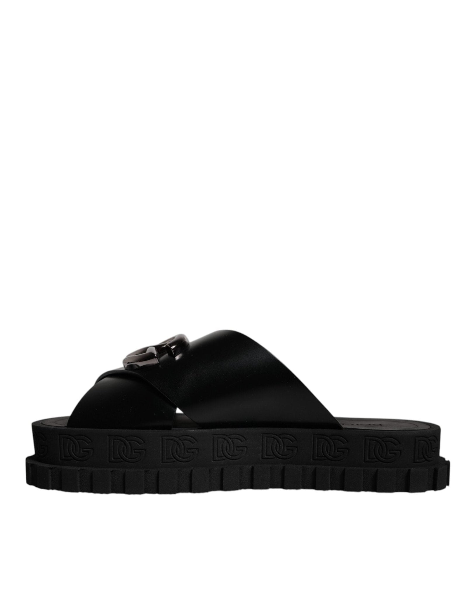 Dolce & Gabbana Black Leather DG Criss Cross Slides Sandals Shoes - Sandy Store ByNet