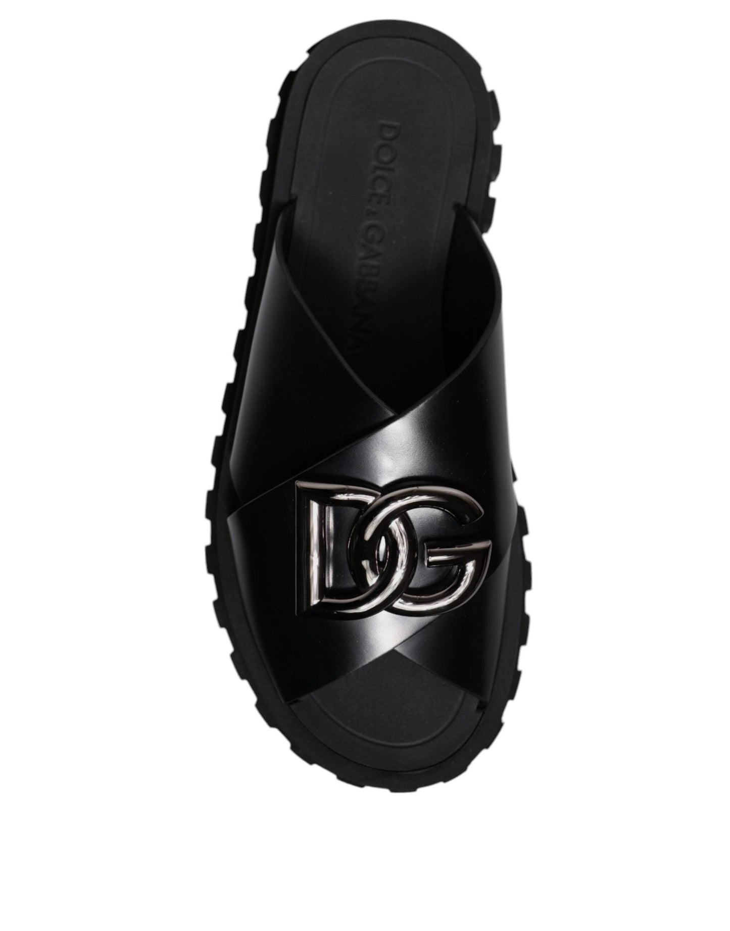 Dolce & Gabbana Black Leather DG Criss Cross Slides Sandals Shoes - Sandy Store ByNet