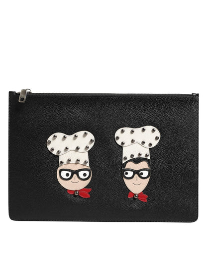 Dolce & Gabbana Black Leather DGFAMILY Embellished Men Clutch Pouch Bag – par Dolce & Gabbana | Disponible sur Sandy Store ByNet