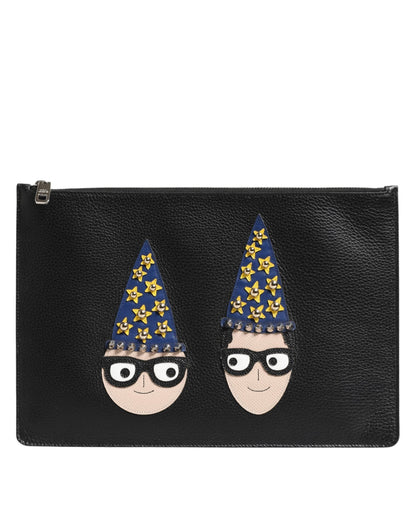 Dolce & Gabbana Black Leather DGFAMILY Embellished Men Clutch Pouch Bag – par Dolce & Gabbana | Disponible sur Sandy Store ByNet