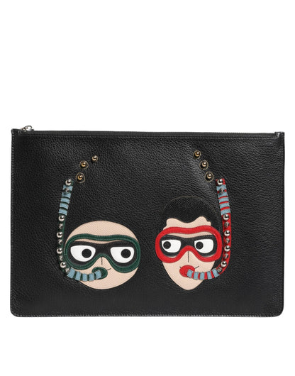 Dolce & Gabbana Black Leather DGFAMILY Embellished Men Clutch Pouch Bag – par Dolce & Gabbana | Disponible sur Sandy Store ByNet