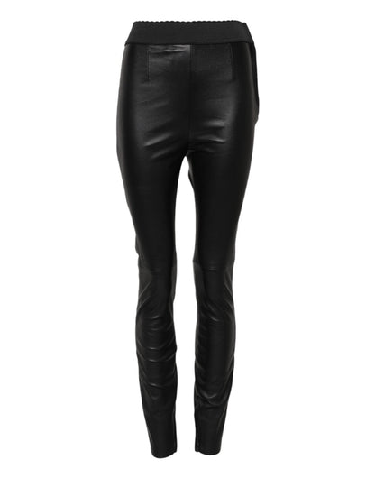Dolce & Gabbana Black Leather Elastic Waist Pants – IT40|S par Dolce & Gabbana | Disponible sur Sandy Store ByNet