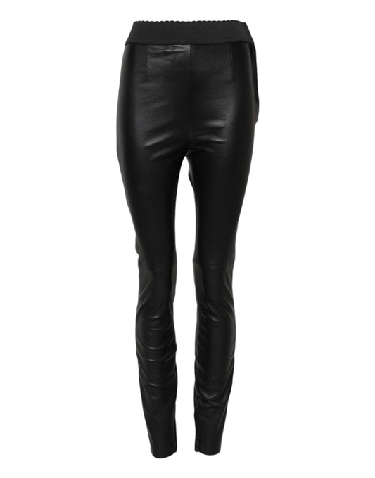 Dolce & Gabbana Black Leather Elastic Waist Pants – IT40|S par Dolce & Gabbana | Disponible sur Sandy Store ByNet