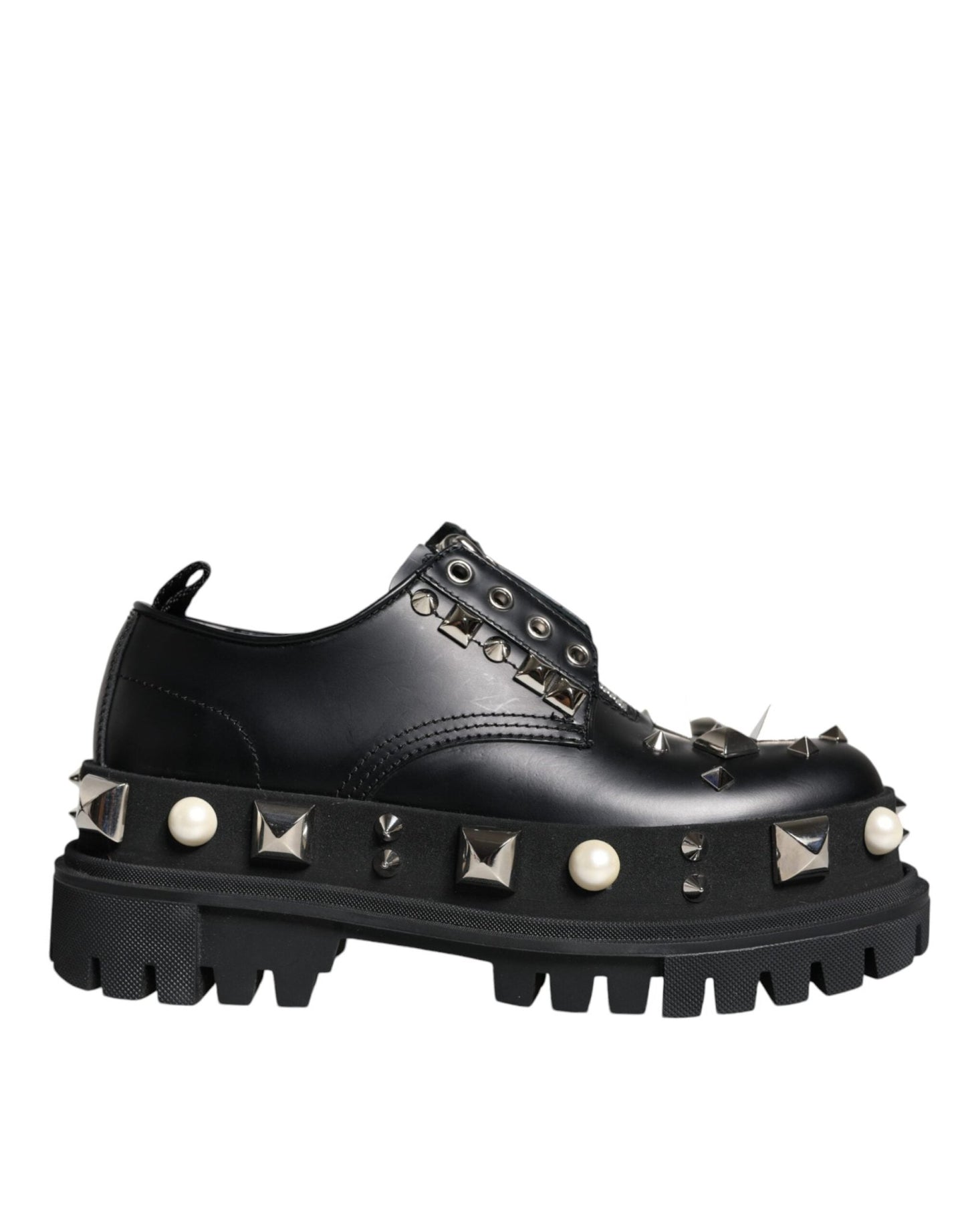 Dolce & Gabbana Black Leather Embellished Derby Formal Shoes - Sandy Store ByNet