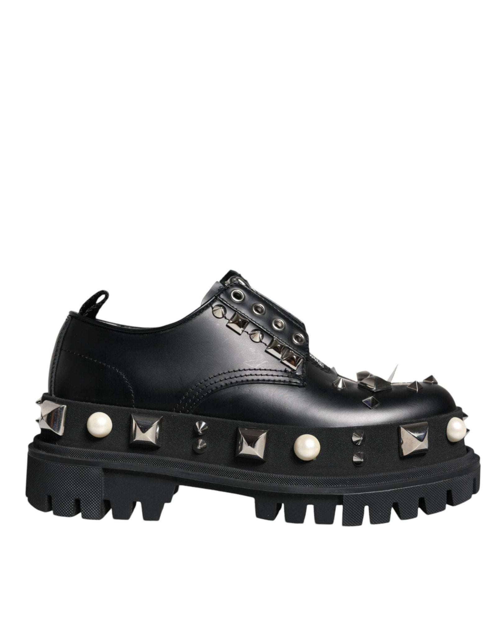 Dolce & Gabbana Black Leather Embellished Derby Formal Shoes - Sandy Store ByNet