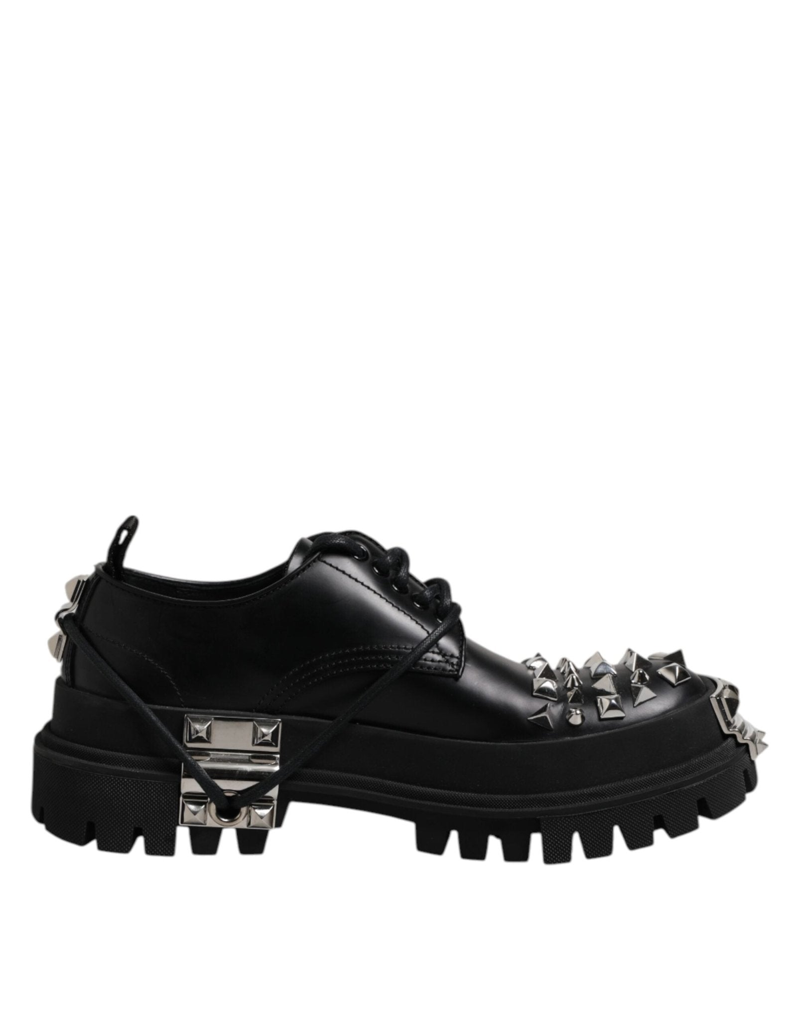 Dolce & Gabbana Black Leather Embellished Trekking Derby Shoes – EU41/US8 par Dolce & Gabbana | Disponible sur Sandy Store ByNet