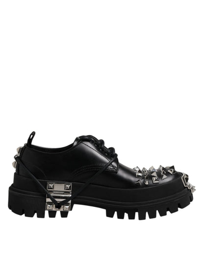 Dolce & Gabbana Black Leather Embellished Trekking Derby Shoes – EU41/US8 par Dolce & Gabbana | Disponible sur Sandy Store ByNet