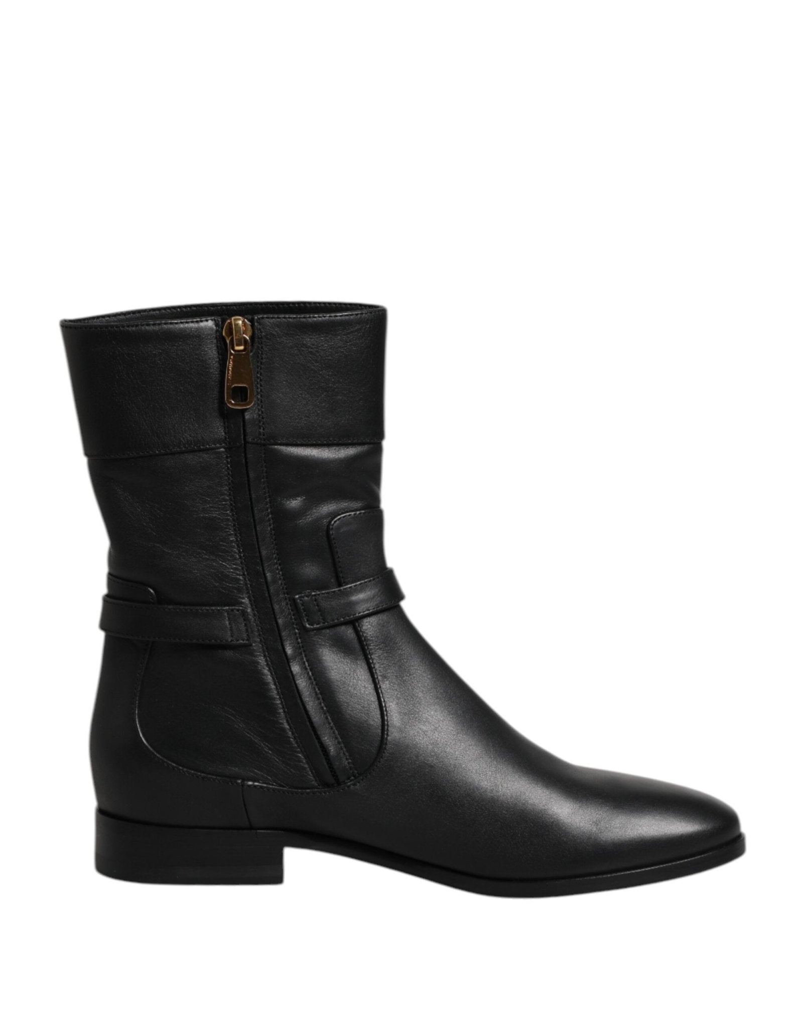 Dolce & Gabbana Black Leather Flats Logo Short Boots Shoes – EU37.5/US7 par Dolce & Gabbana | Disponible sur Sandy Store ByNet