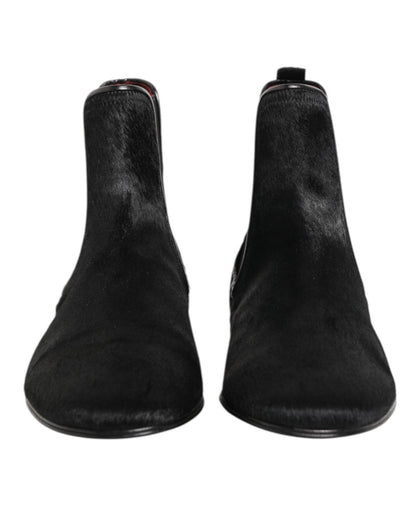 Dolce & Gabbana Black Leather Fur Men CHELSEA Boots Shoes – EU 41.5 | US 8.5 par Dolce & Gabbana | Disponible sur Sandy Store ByNet