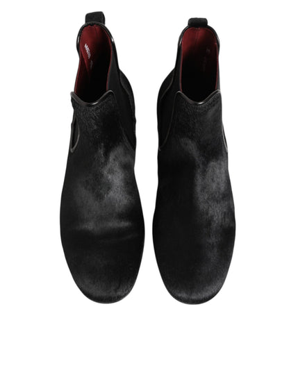 Dolce & Gabbana Black Leather Fur Men CHELSEA Boots Shoes – EU 41.5 | US 8.5 par Dolce & Gabbana | Disponible sur Sandy Store ByNet