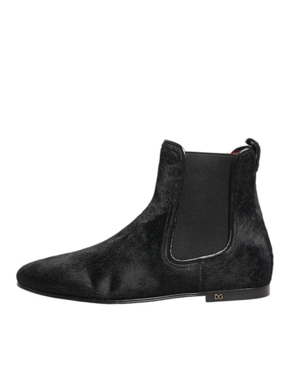 Dolce & Gabbana Black Leather Fur Men CHELSEA Boots Shoes – EU 41.5 | US 8.5 par Dolce & Gabbana | Disponible sur Sandy Store ByNet