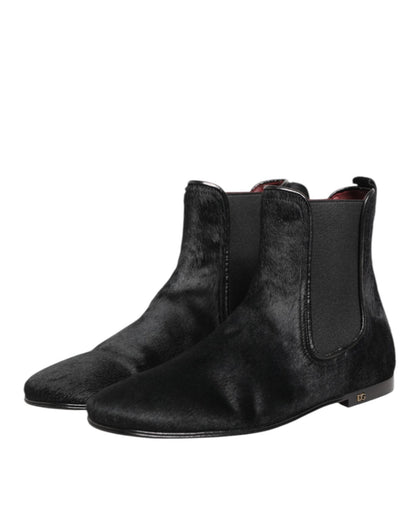 Dolce & Gabbana Black Leather Fur Men CHELSEA Boots Shoes – EU 41.5 | US 8.5 par Dolce & Gabbana | Disponible sur Sandy Store ByNet