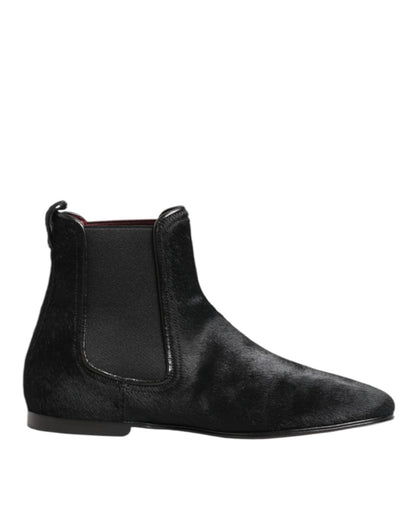 Dolce & Gabbana Black Leather Fur Men CHELSEA Boots Shoes – EU 41.5 | US 8.5 par Dolce & Gabbana | Disponible sur Sandy Store ByNet