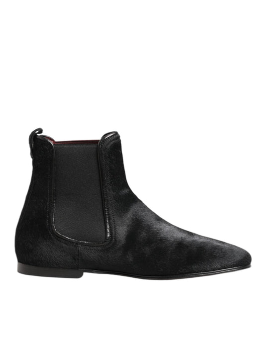 Dolce & Gabbana Black Leather Fur Men CHELSEA Boots Shoes – EU 41.5 | US 8.5 par Dolce & Gabbana | Disponible sur Sandy Store ByNet